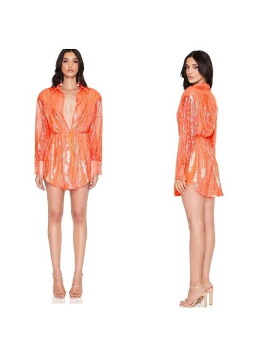 Nookie Dresses & Skirts - Nookie Oracle Peach Sequin Shirt Dress Size Small NWT